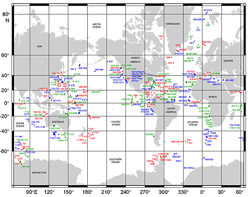 ODP Site locations Legs 100-192i, click on this image to view larger map.