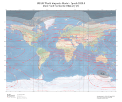 Magnetic Horizontal Intensity at 2020.0 from the World Magnetic Model