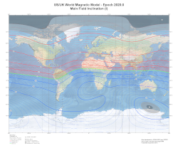 Magnetic Inclination at 2020.0 from the World Magnetic Model
