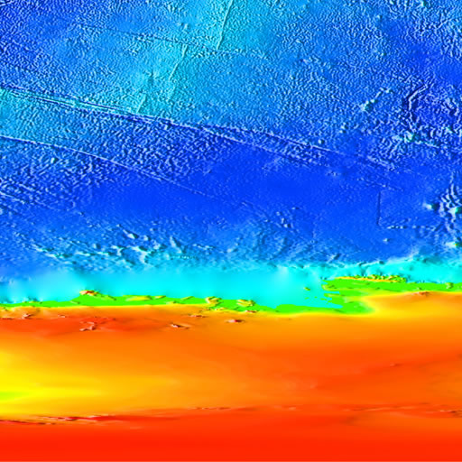 color shaded relief image, 45 degree square area of latitude/longitude centered on 45 South 135 West