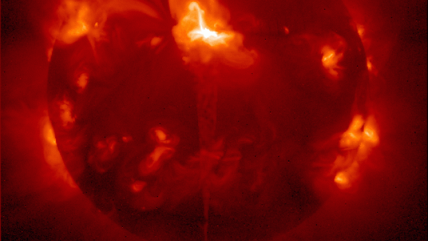 More powerful than volcanic eruptions, solar flares cause disturbances in the atmosphere around the sun and emit particles that travel through space as far as Earth’s magnetic field.