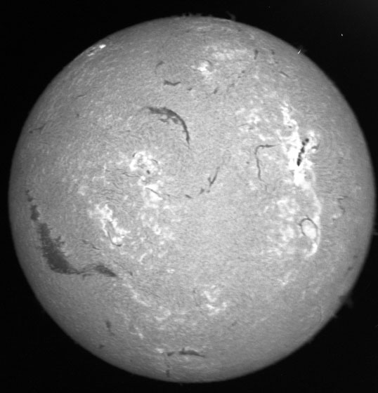 Browse image of the sun in H-alpha from the NOAA Boulder Solar Observatory (unknown date). Browse image of the sun in H-alpha from the NOAA Boulder Solar Observatory (unknown date).